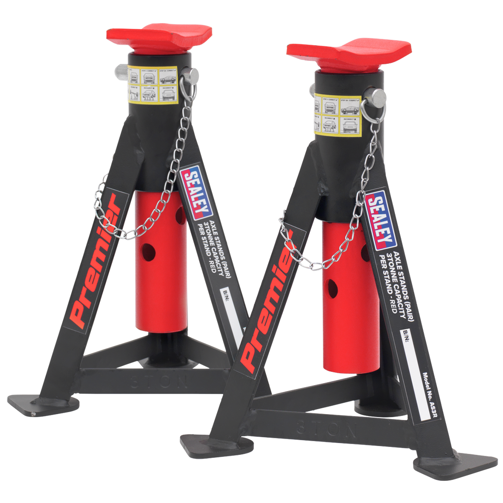 Axle Stands (Pair) 3 Tonne Capacity per Stand - Red AS3R
