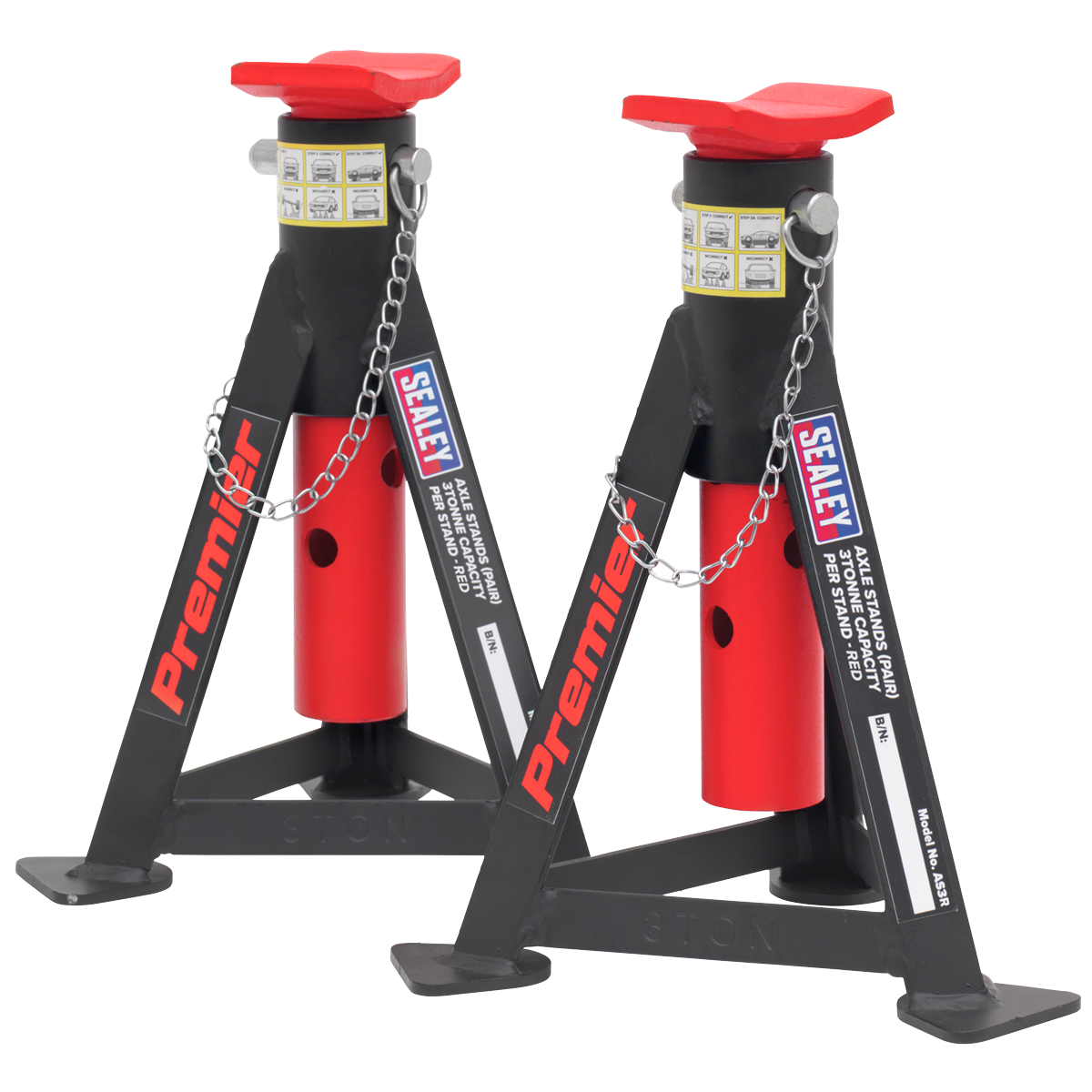 Axle Stands (Pair) 3 Tonne Capacity per Stand - Red AS3R