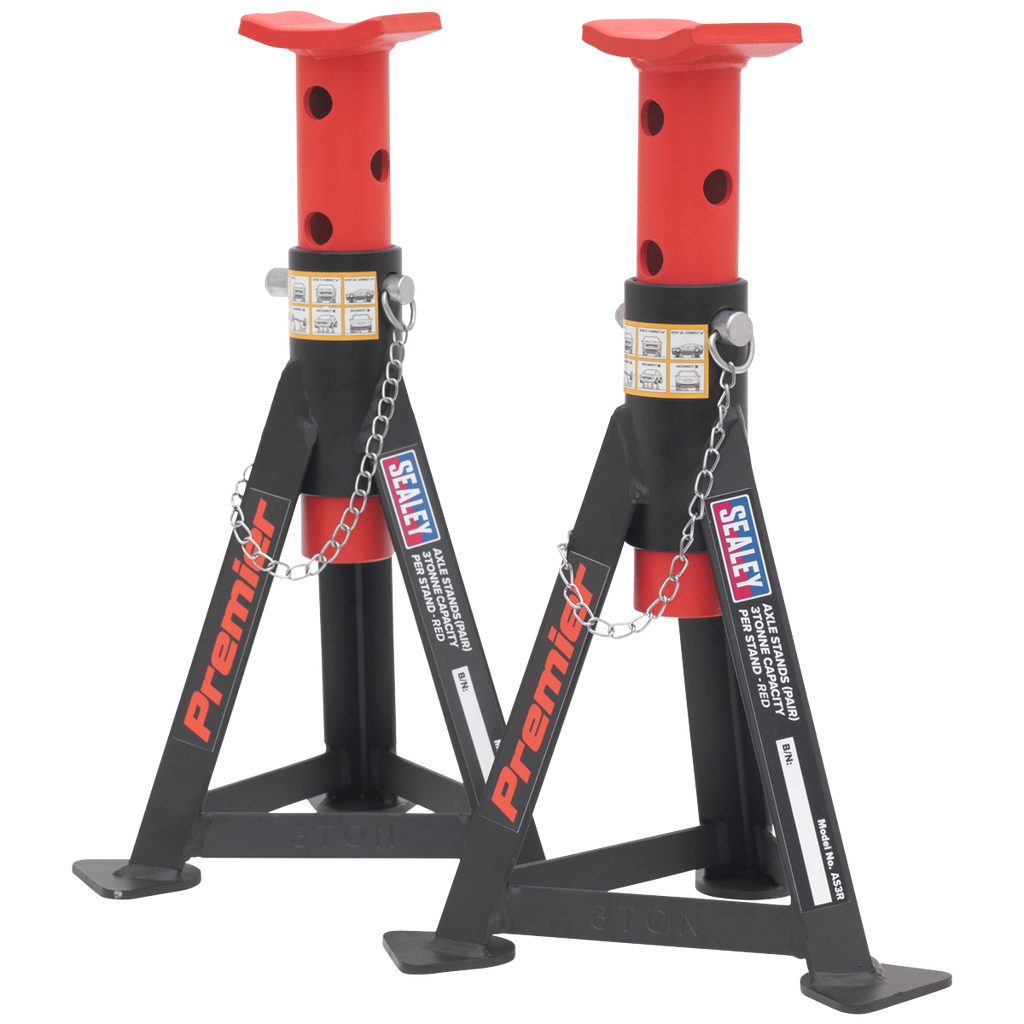 Axle Stands (Pair) 3 Tonne Capacity per Stand - Red AS3R