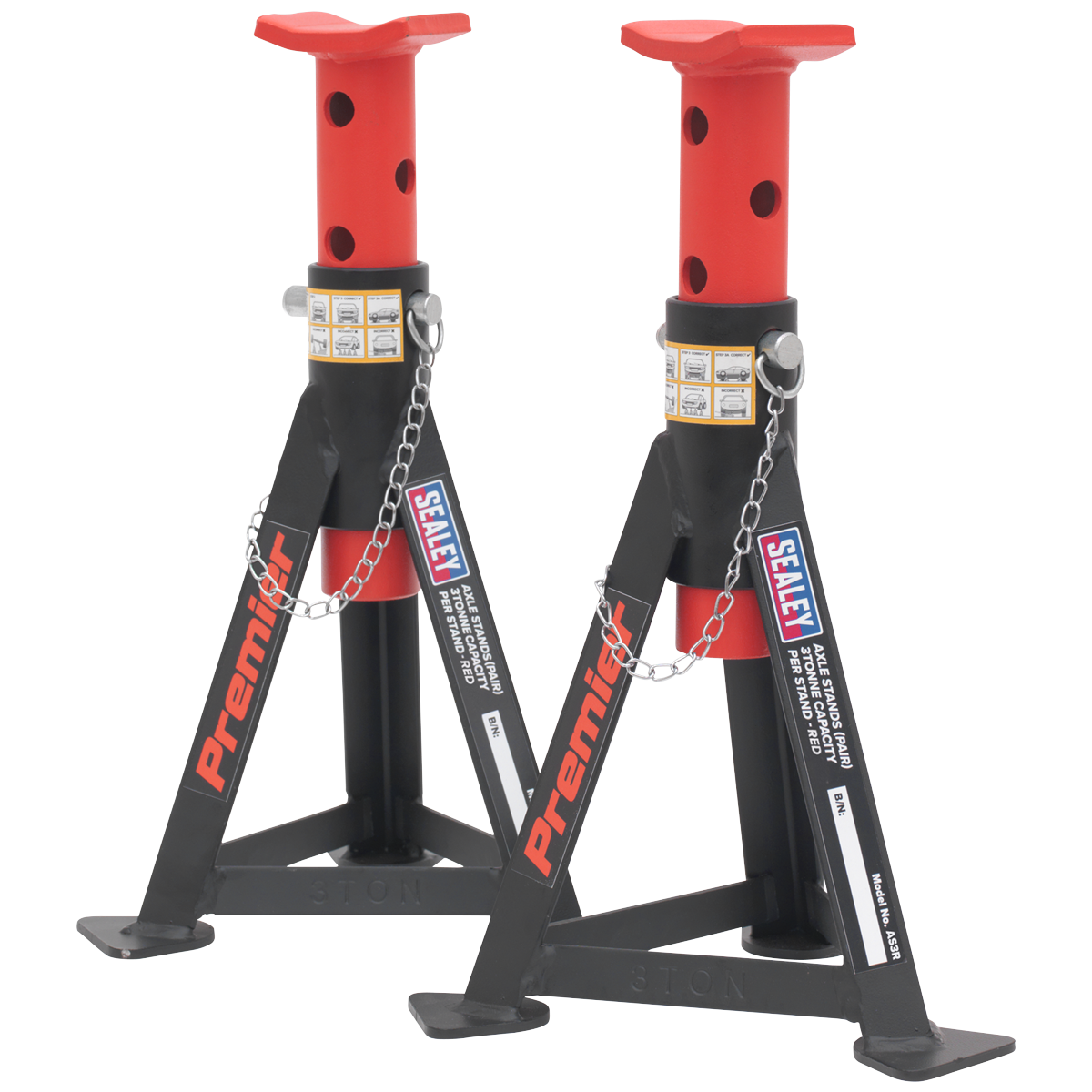 Axle Stands (Pair) 3 Tonne Capacity per Stand - Red AS3R