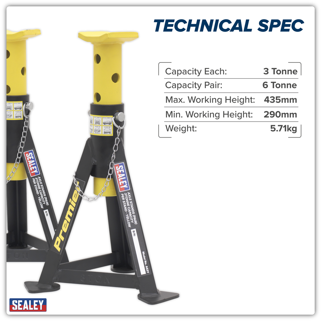 Axle Stands (Pair) 3 Tonne Capacity per Stand - Yellow AS3Y