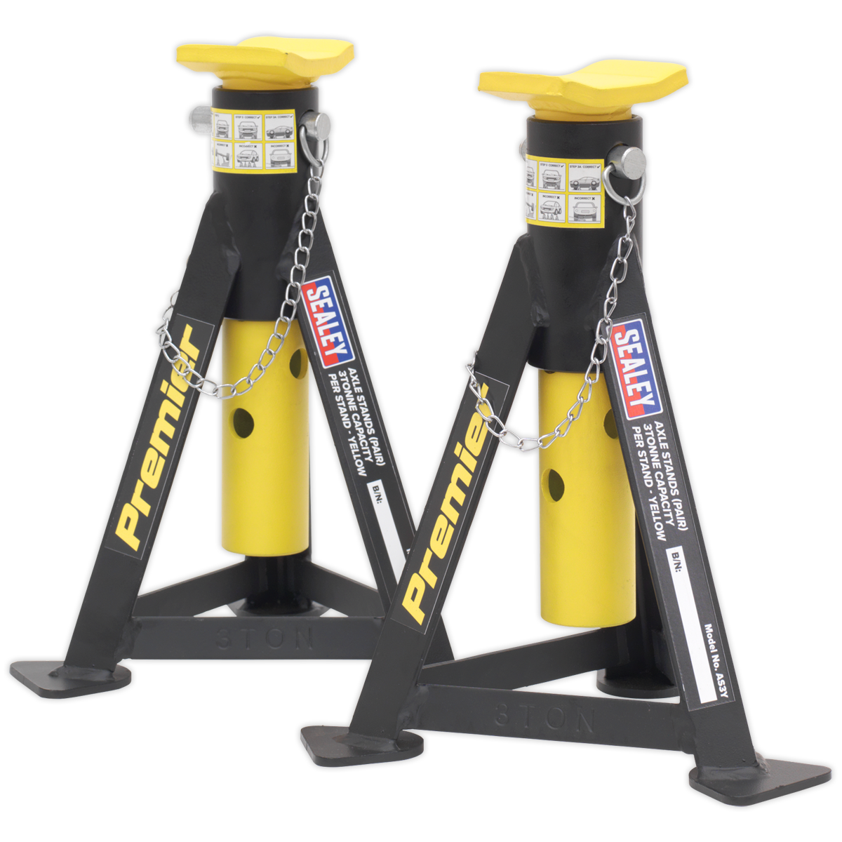 Axle Stands (Pair) 3 Tonne Capacity per Stand - Yellow AS3Y