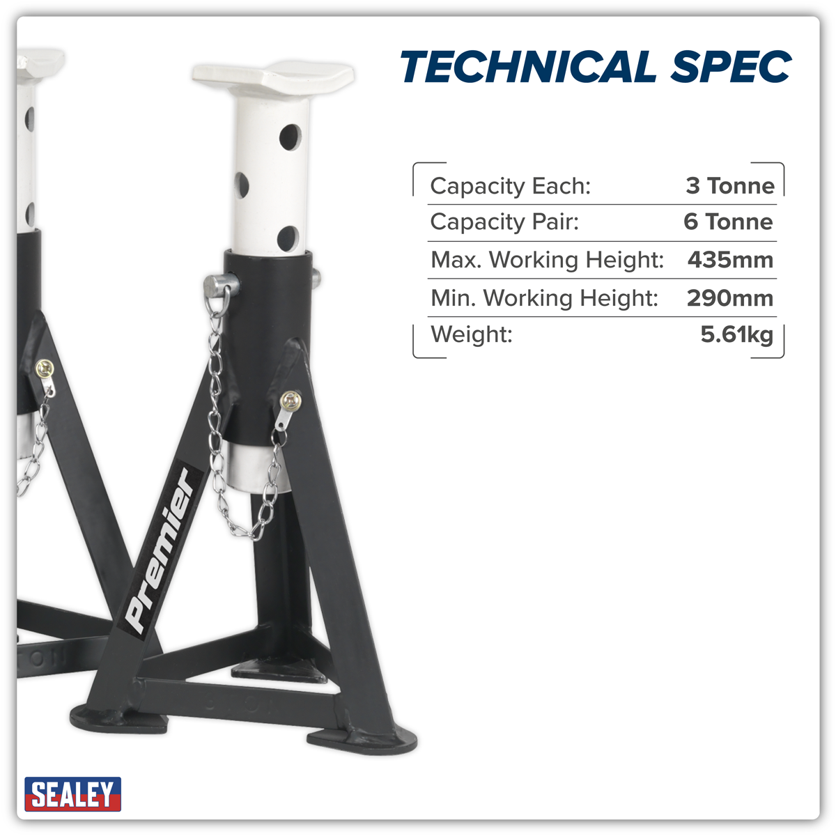 Axle Stands (Pair) 3 Tonne Capacity per Stand - White AS3