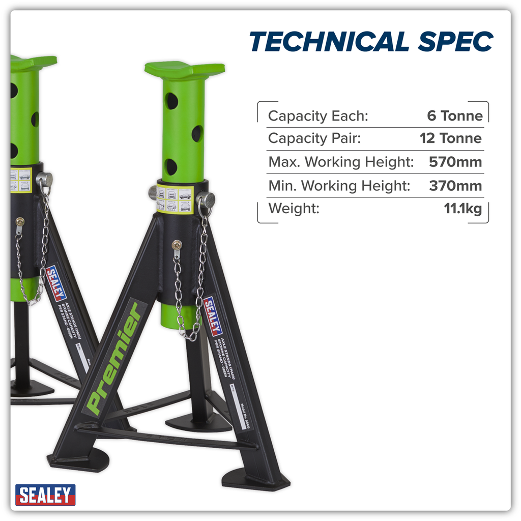 Axle Stands (Pair) 6 Tonne Capacity per Stand - Green AS6G