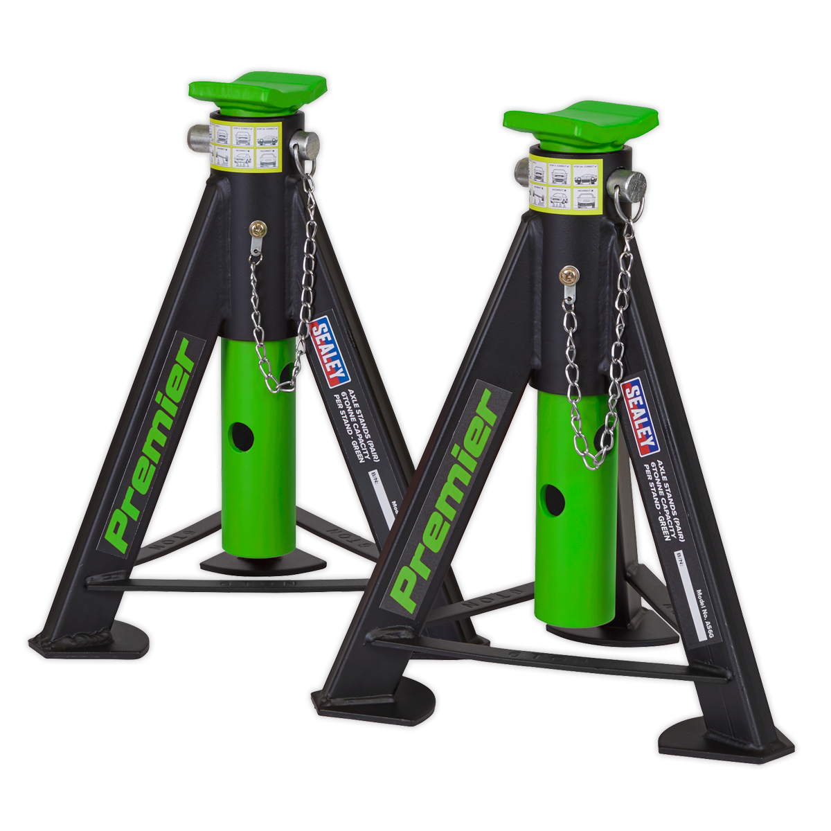 Axle Stands (Pair) 6 Tonne Capacity per Stand - Green AS6G