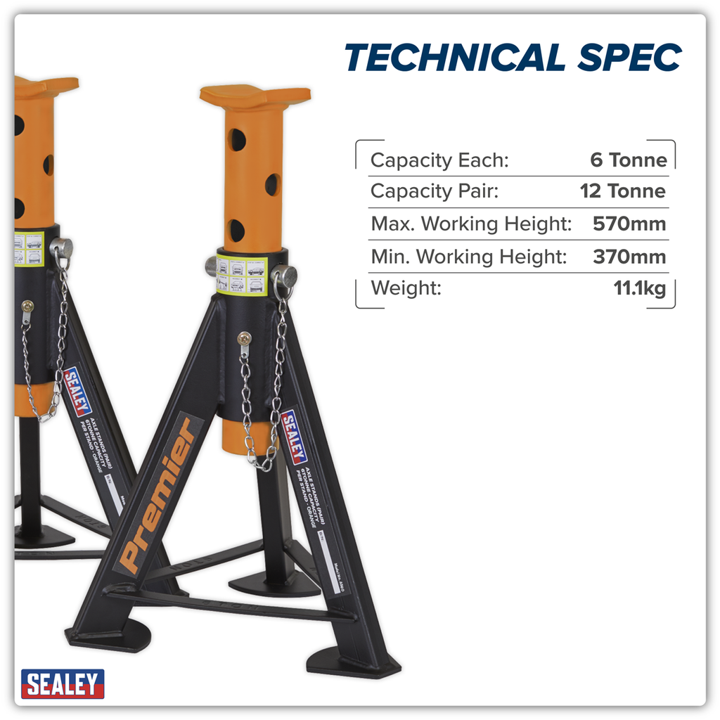 Axle Stands (Pair) 6 Tonne Capacity per Stand - Orange AS6O