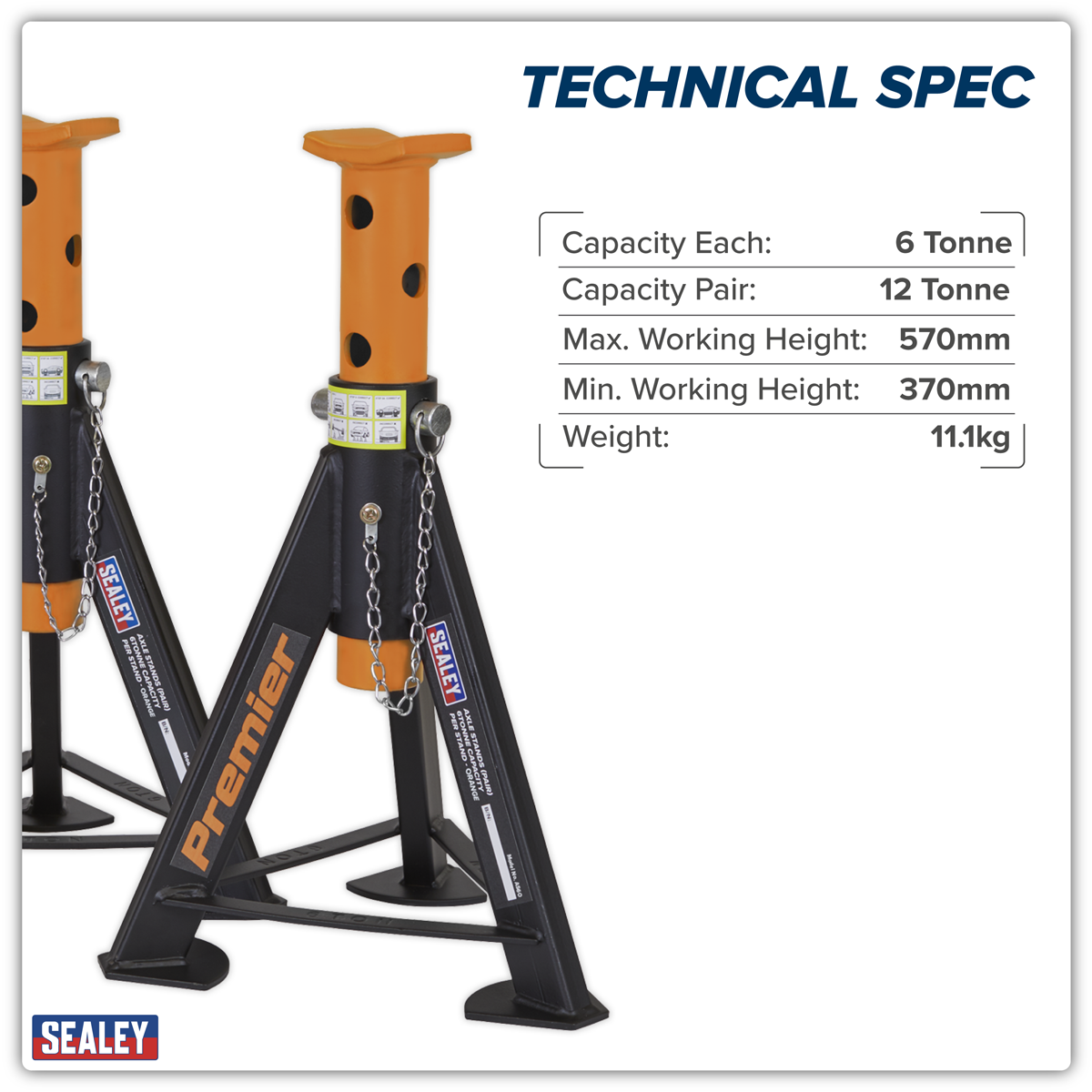Axle Stands (Pair) 6 Tonne Capacity per Stand - Orange AS6O