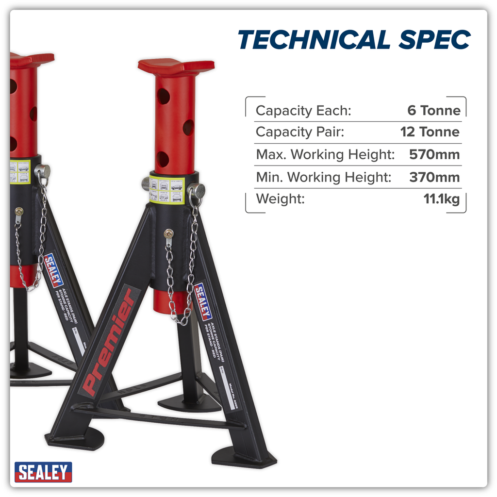 Axle Stands (Pair) 6 Tonne Capacity per Stand - Red AS6R