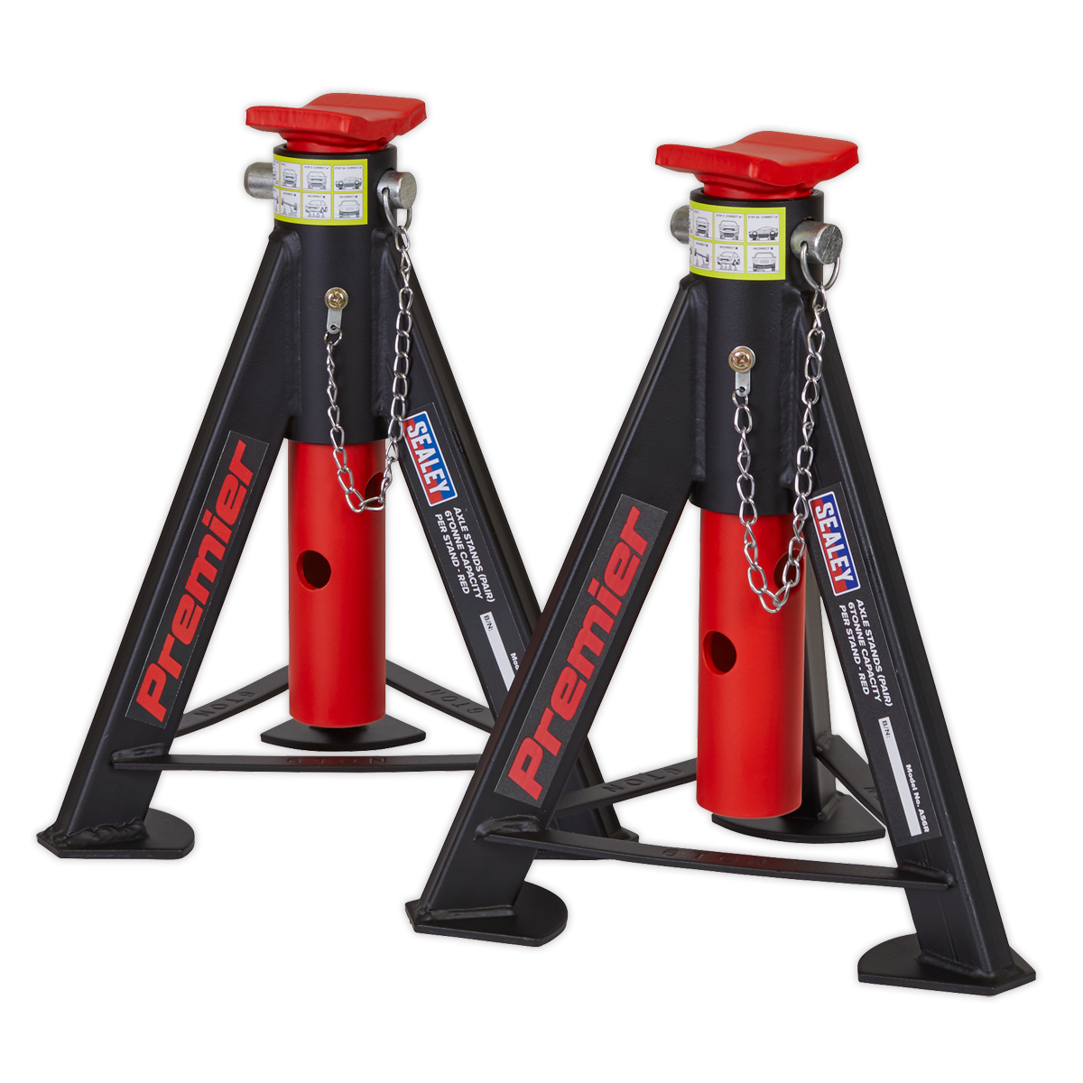 Axle Stands (Pair) 6 Tonne Capacity per Stand - Red AS6R