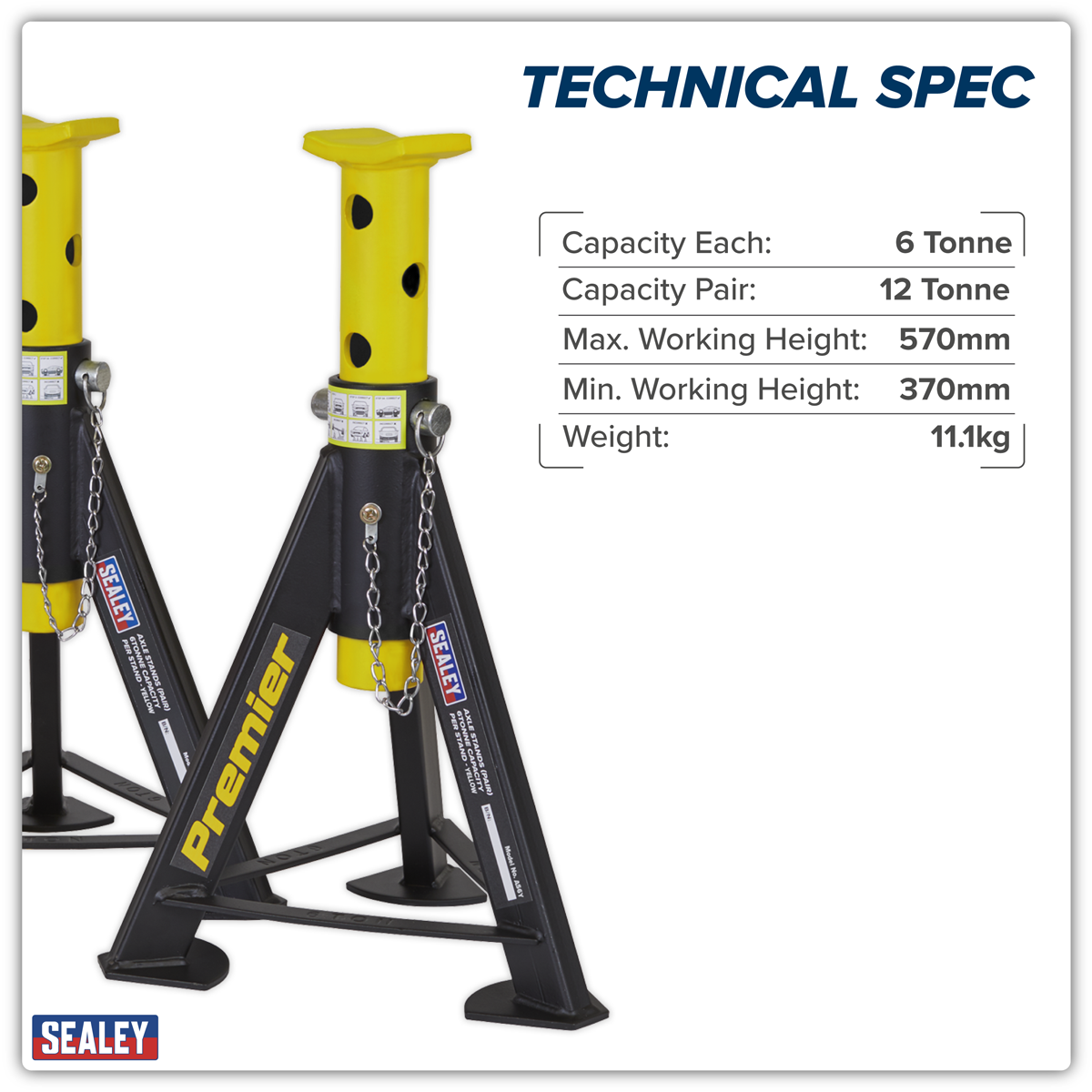 Axle Stands (Pair) 6 Tonne Capacity per Stand - Yellow AS6Y