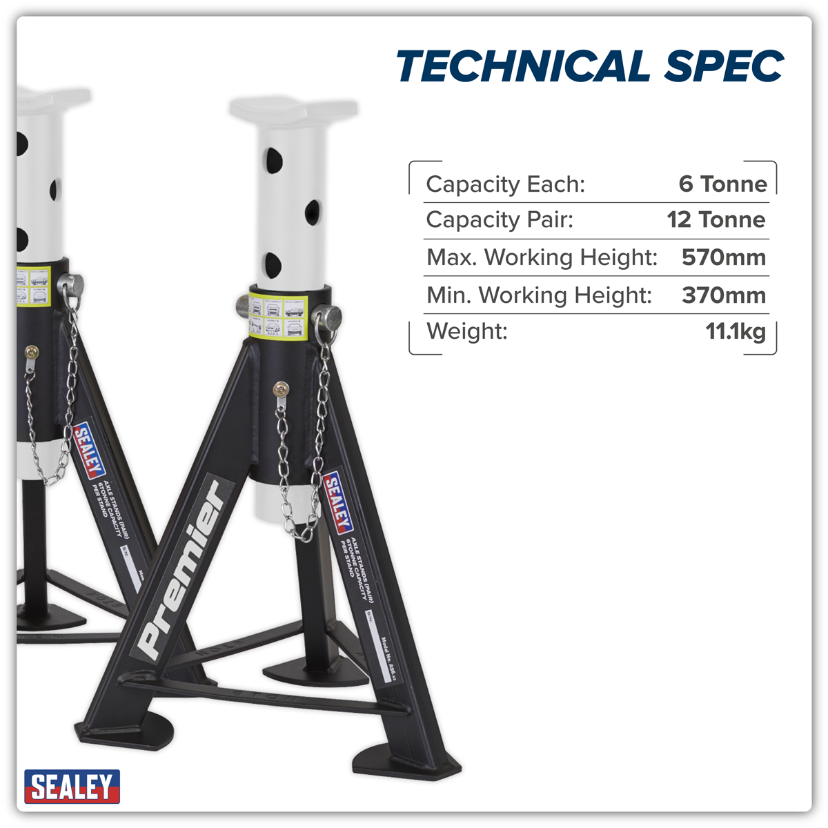 Axle Stands (Pair) 6 Tonne Capacity per Stand - White AS6