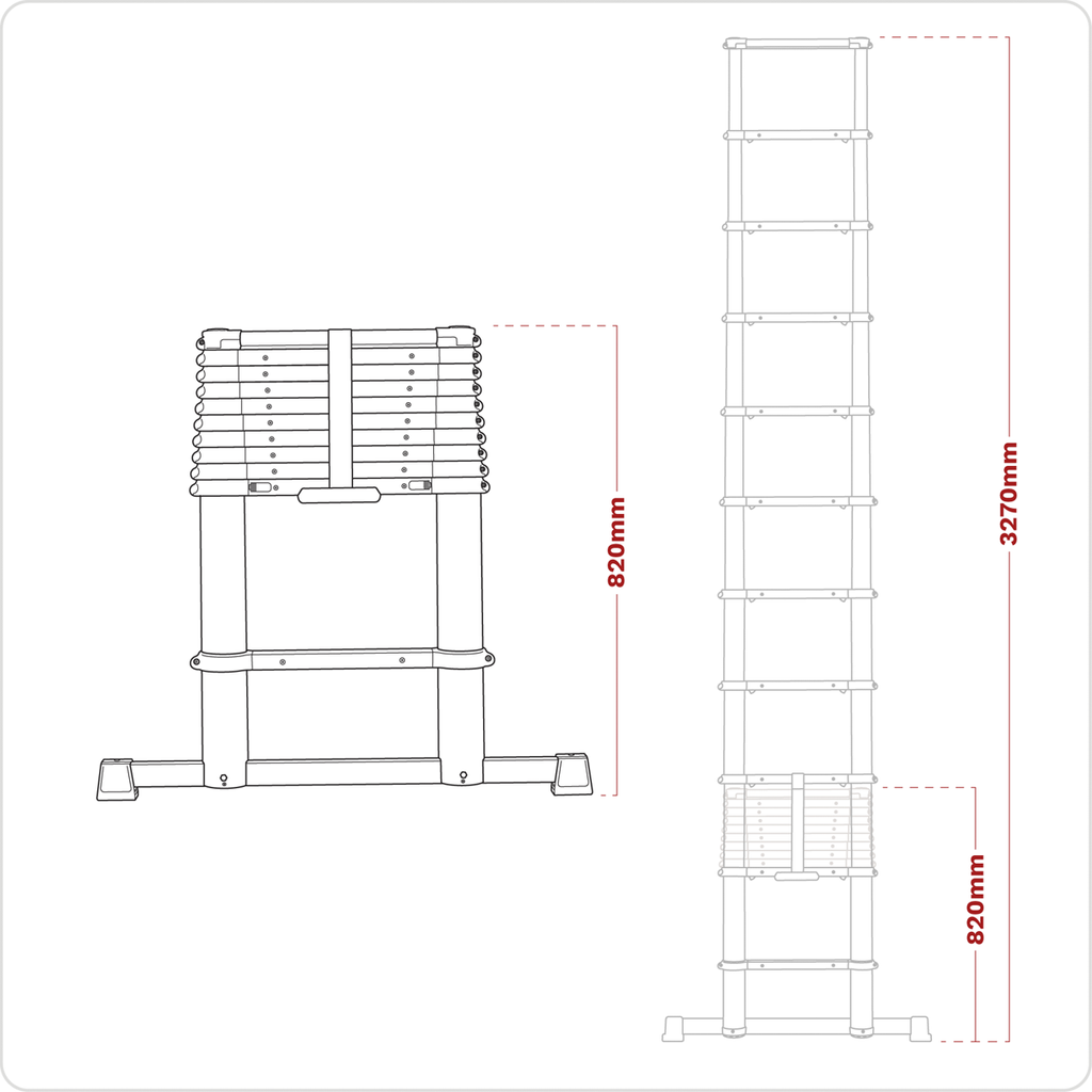 Aluminium Professional Telescopic Ladder 11-Tread - EN 131 ATL11