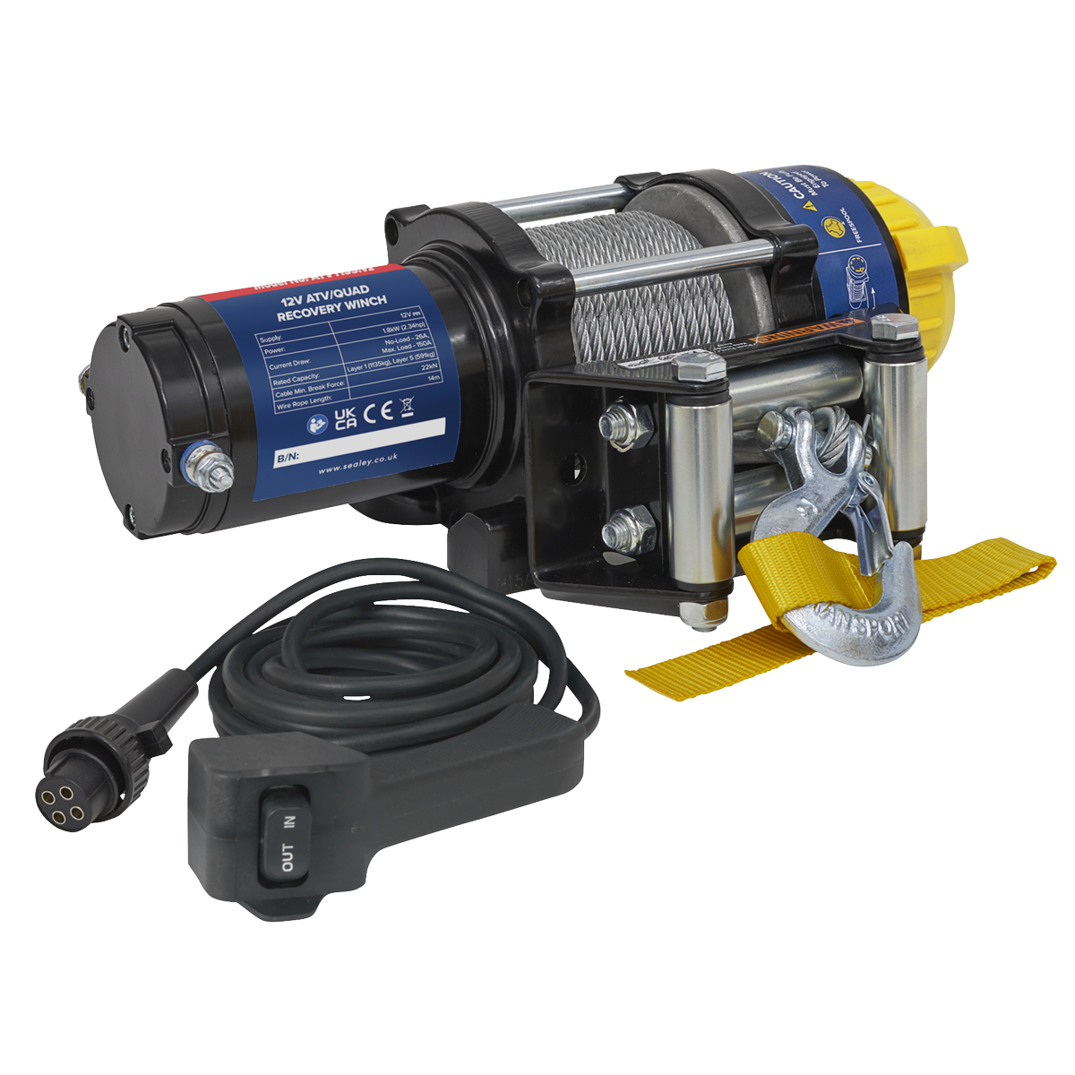 ATV/Quad Recovery Winch 1135kg (2500lb) Line Pull 12V ATV1135