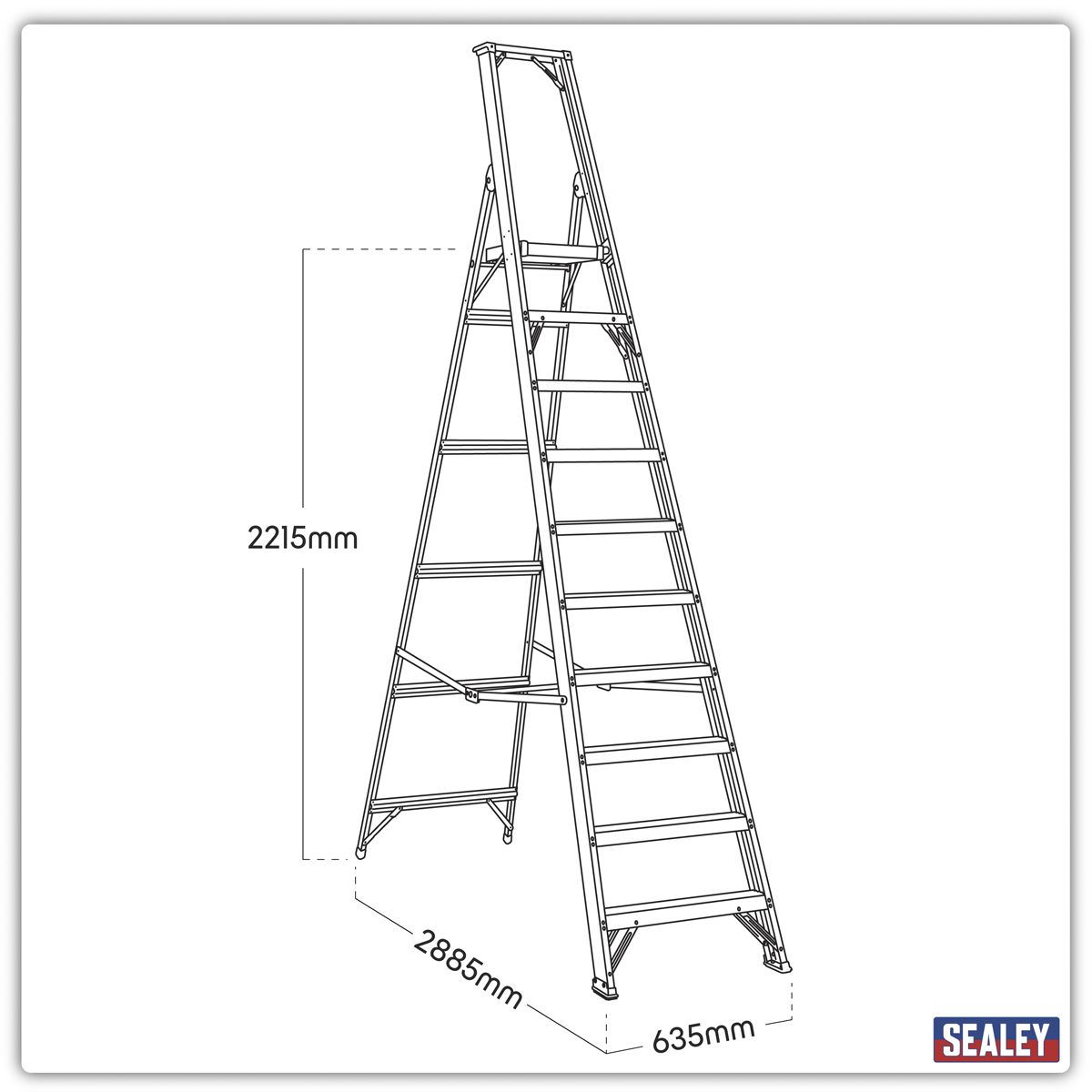 Aluminium Industrial Step Ladder 10-Tread - EN 131 AXL10