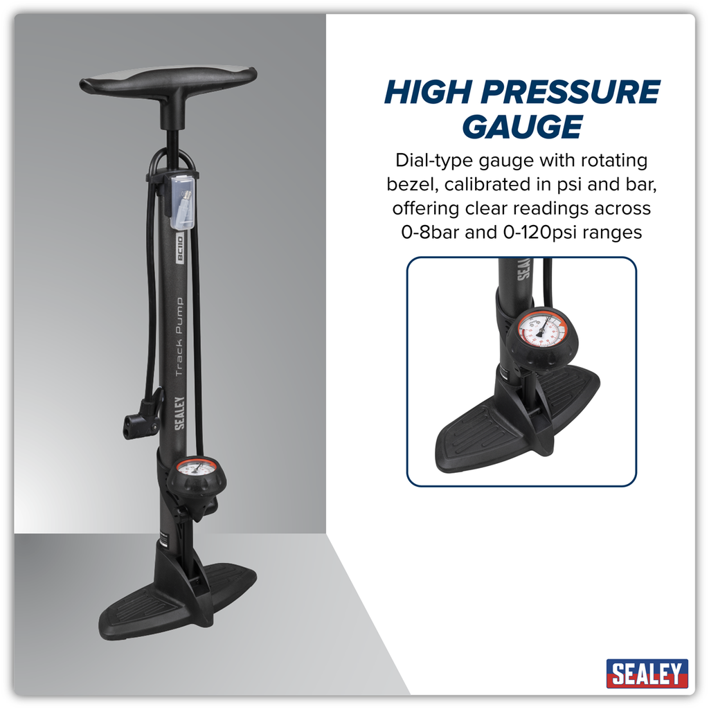 Track Pump with Dial Type Pressure Gauge BC110