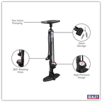 Track Pump with Dial Type Pressure Gauge BC110