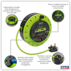 10m Cassette Type Cable Reel with Thermal Trip 2 x 230V & 2 x USB - Hi-Vis Green BCR10G