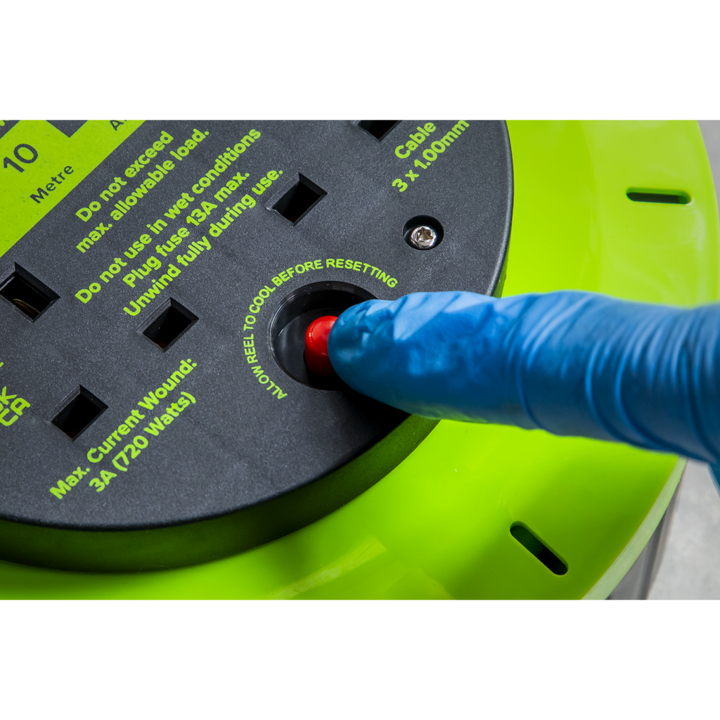 10m Cassette Type Cable Reel with Thermal Trip 2 x 230V & 2 x USB - Hi-Vis Green BCR10G