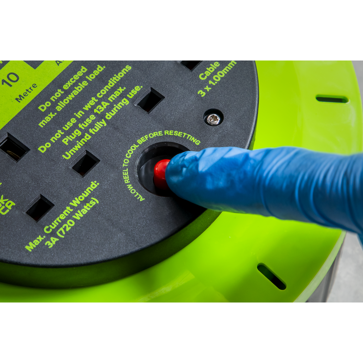 10m Cassette Type Cable Reel with Thermal Trip 2 x 230V & 2 x USB - Hi-Vis Green BCR10G