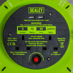 10m Cassette Type Cable Reel with Thermal Trip 2 x 230V & 2 x USB - Hi-Vis Green BCR10G
