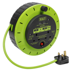 10m Cassette Type Cable Reel with Thermal Trip 2 x 230V & 2 x USB - Hi-Vis Green BCR10G