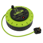 10m Cassette Type Cable Reel with Thermal Trip 2 x 230V & 2 x USB - Hi-Vis Green BCR10G