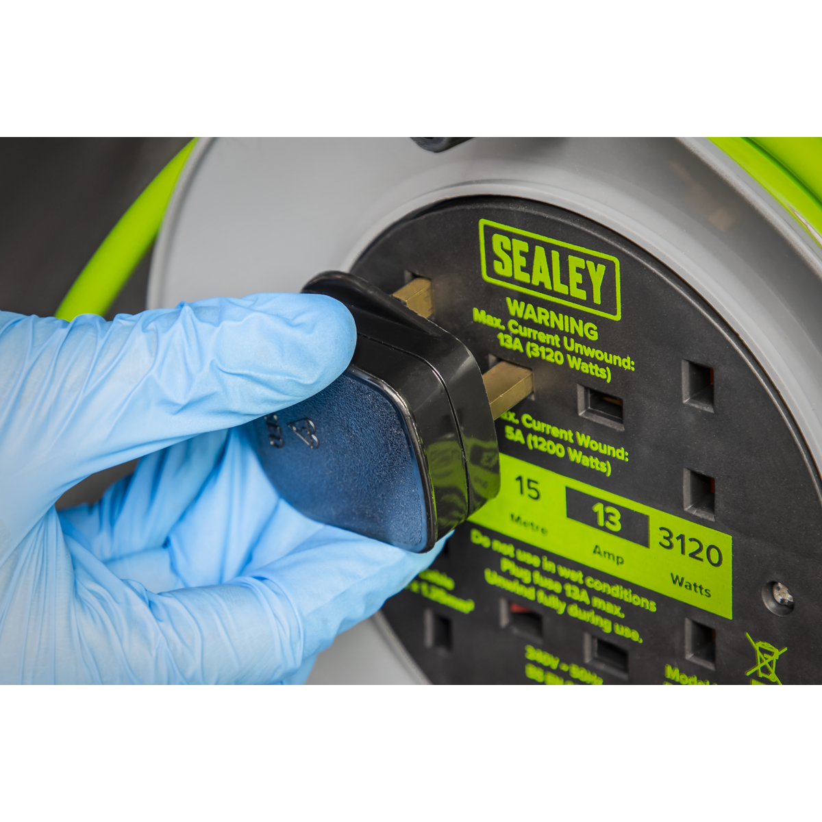 15m Cable Reel with Thermal Trip 4 x 230V - Hi-Vis Green BCR153TG