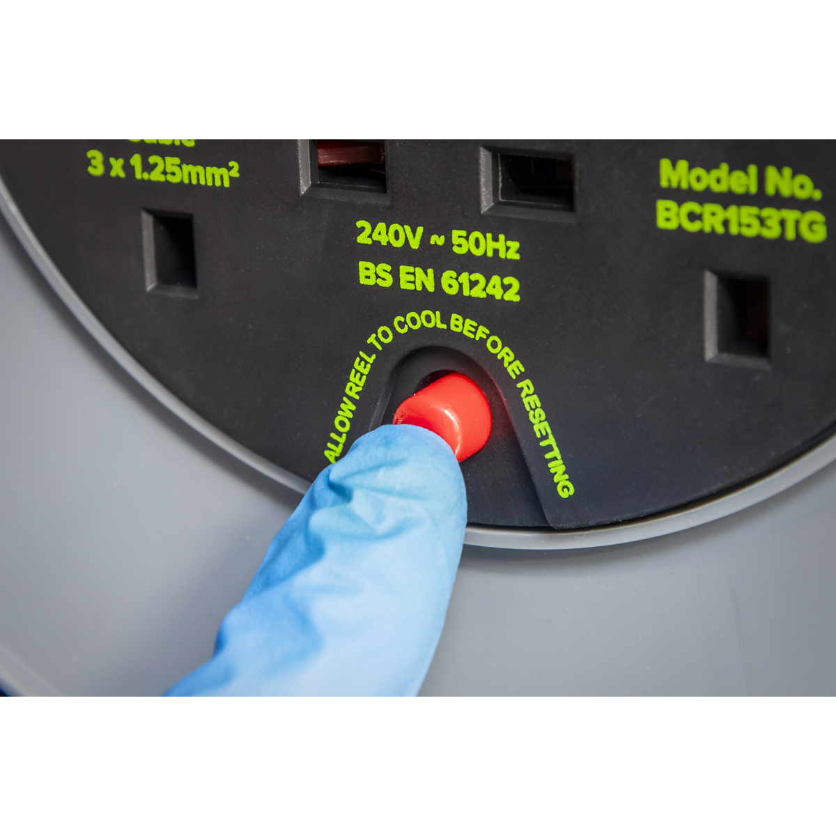 15m Cable Reel with Thermal Trip 4 x 230V - Hi-Vis Green BCR153TG