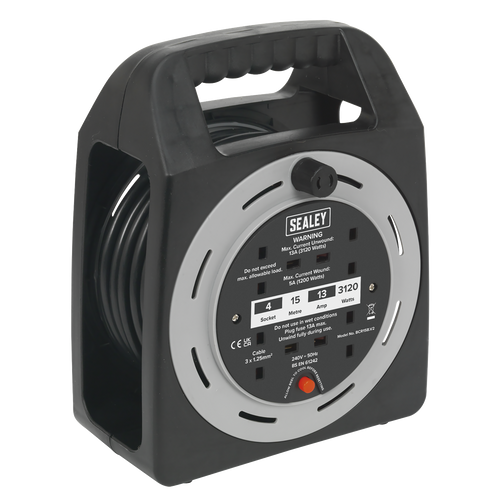 15m Box Type Cable Reel with Thermal Trip 4 x 230V BCR15CB