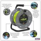 25m Cable Reel with Thermal Trip 4 x 230V - Hi-Vis Green BCR25G
