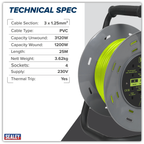 25m Cable Reel with Thermal Trip 4 x 230V - Hi-Vis Green BCR25G