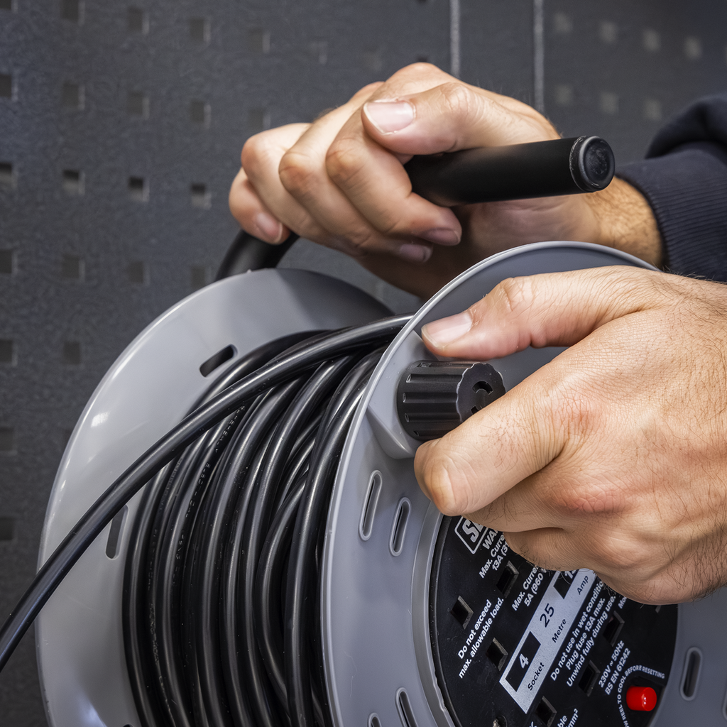 25m Cable Reel with Thermal Trip & RCD Plug 4 x 230V BCR25RCD