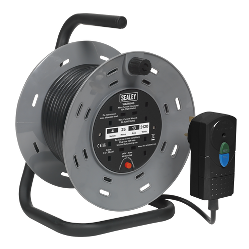 25m Cable Reel with Thermal Trip & RCD Plug 4 x 230V BCR25RCD