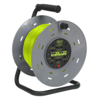 50m Cable Reel with Thermal Trip 4 x 230V - Hi-Vis Green BCR50G