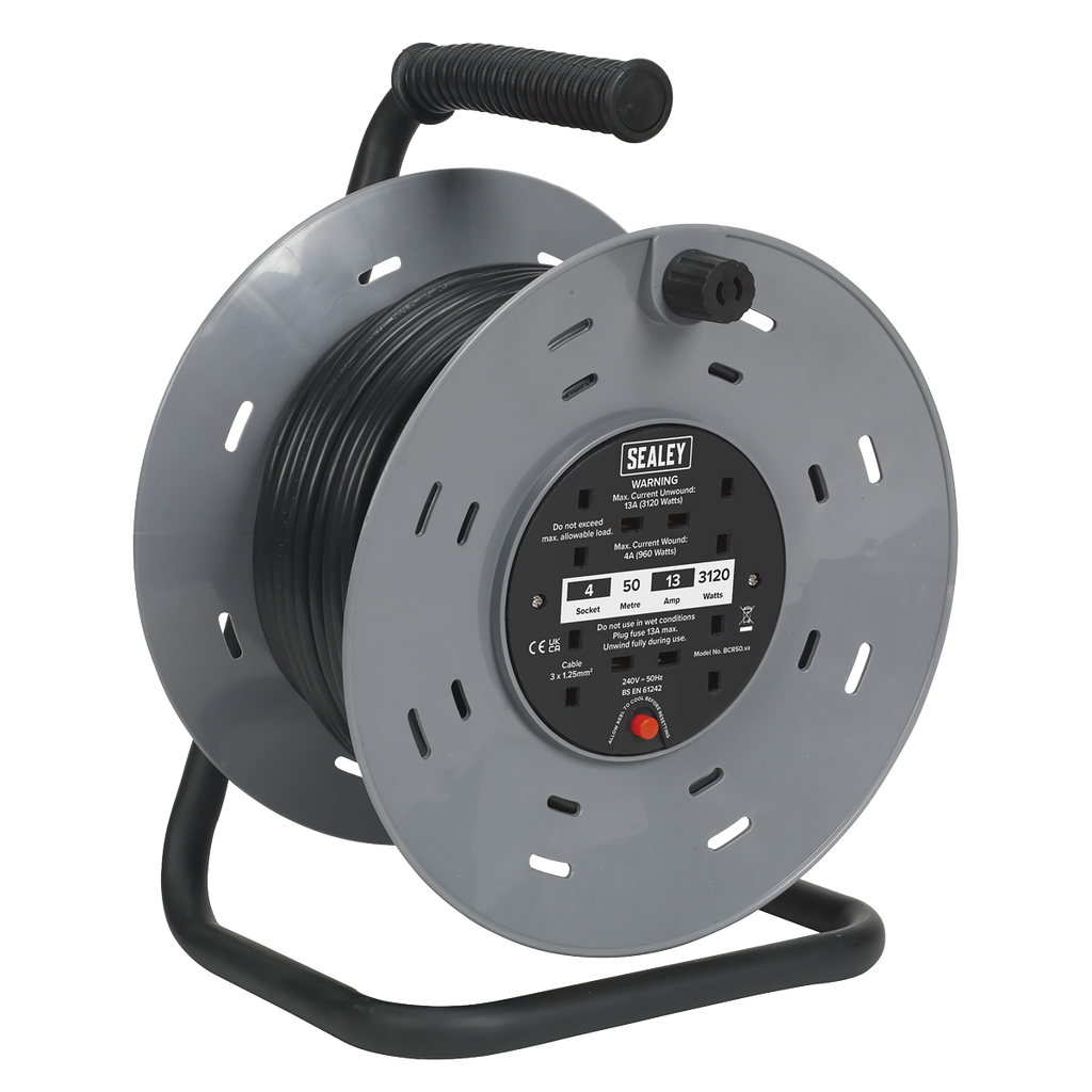 50m Cable Reel with Thermal Trip 4 x 230V BCR50