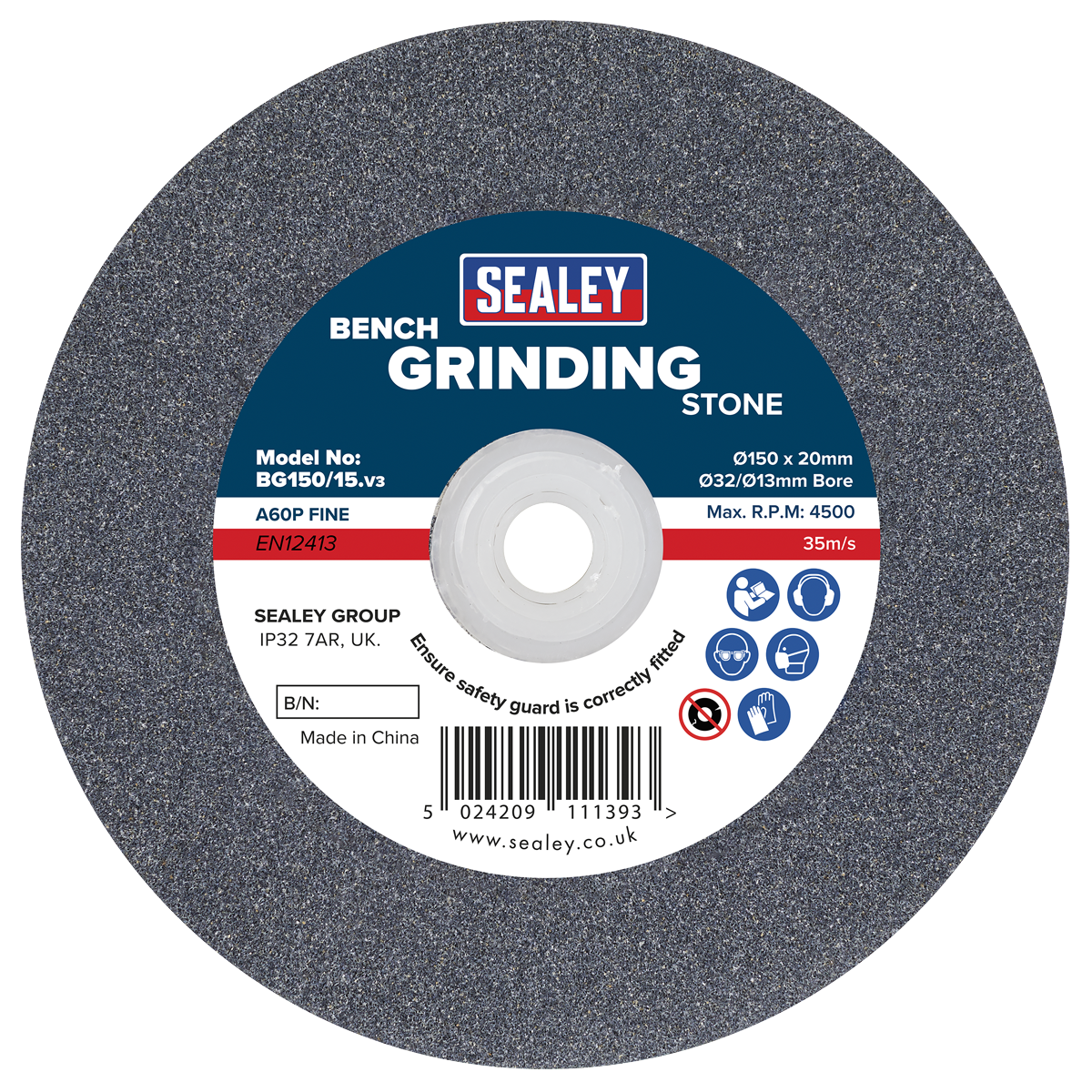 150 x 20mm Grinding Stone 32(13)mm Bore - A60P Fine BG150/15