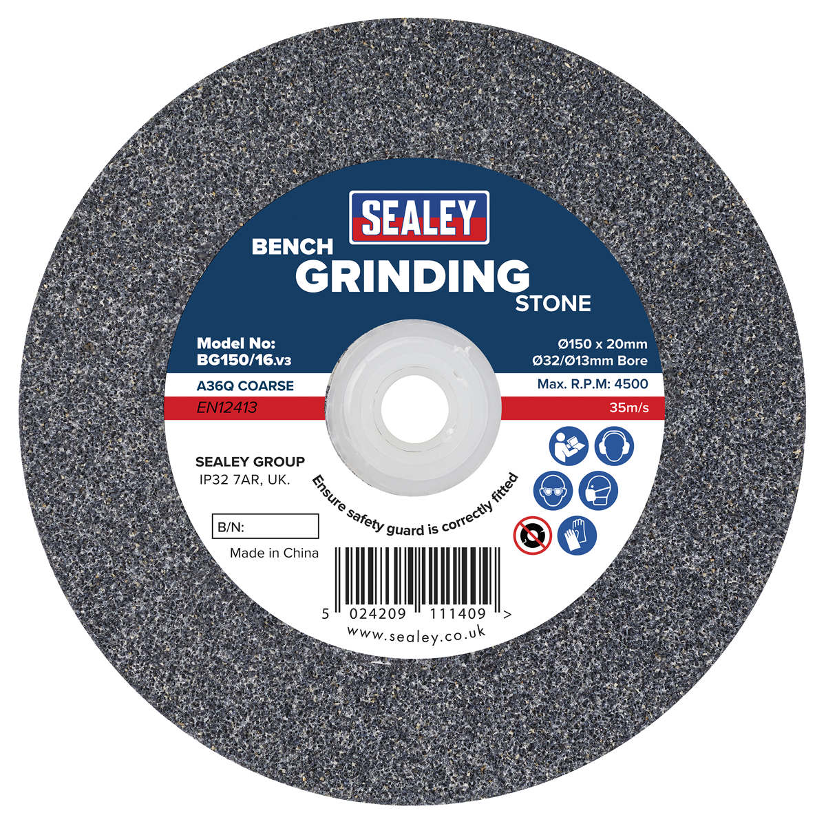 150 x 20mm Grinding Stone 32(13)mm Bore - A36Q Coarse BG150/16