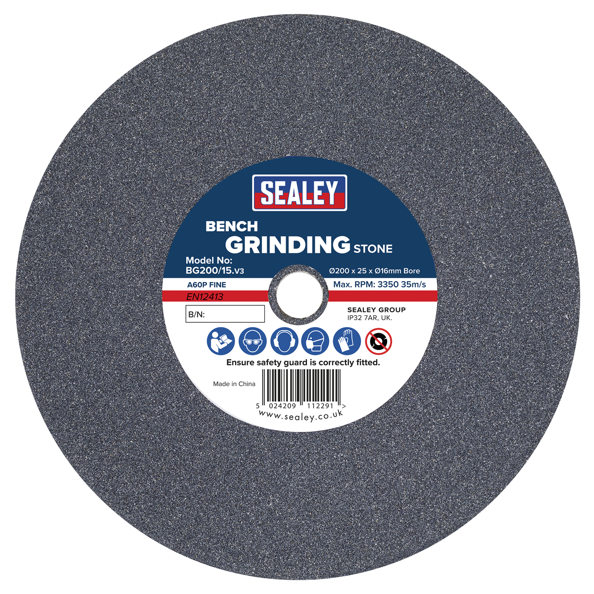200 x 25mm Grinding Stone 16mm Bore - A60P Fine BG200/15
