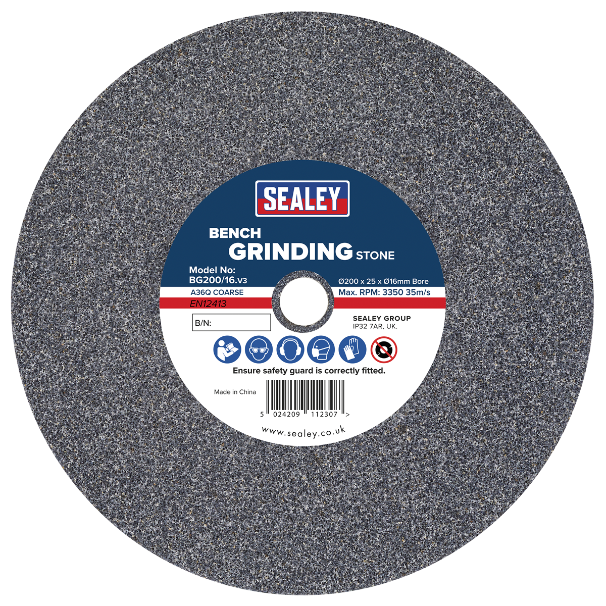 200 x 25mm Grinding Stone 16mm Bore - A36Q Coarse BG200/16