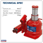 Low Profile Telescopic Bottle Jack 10 Tonne BJ10LE