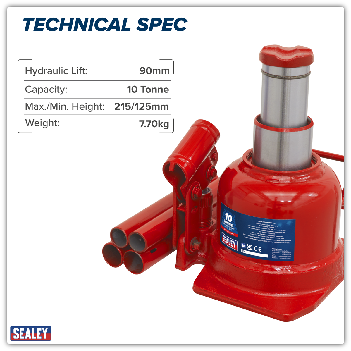 Low Profile Telescopic Bottle Jack 10 Tonne BJ10LE