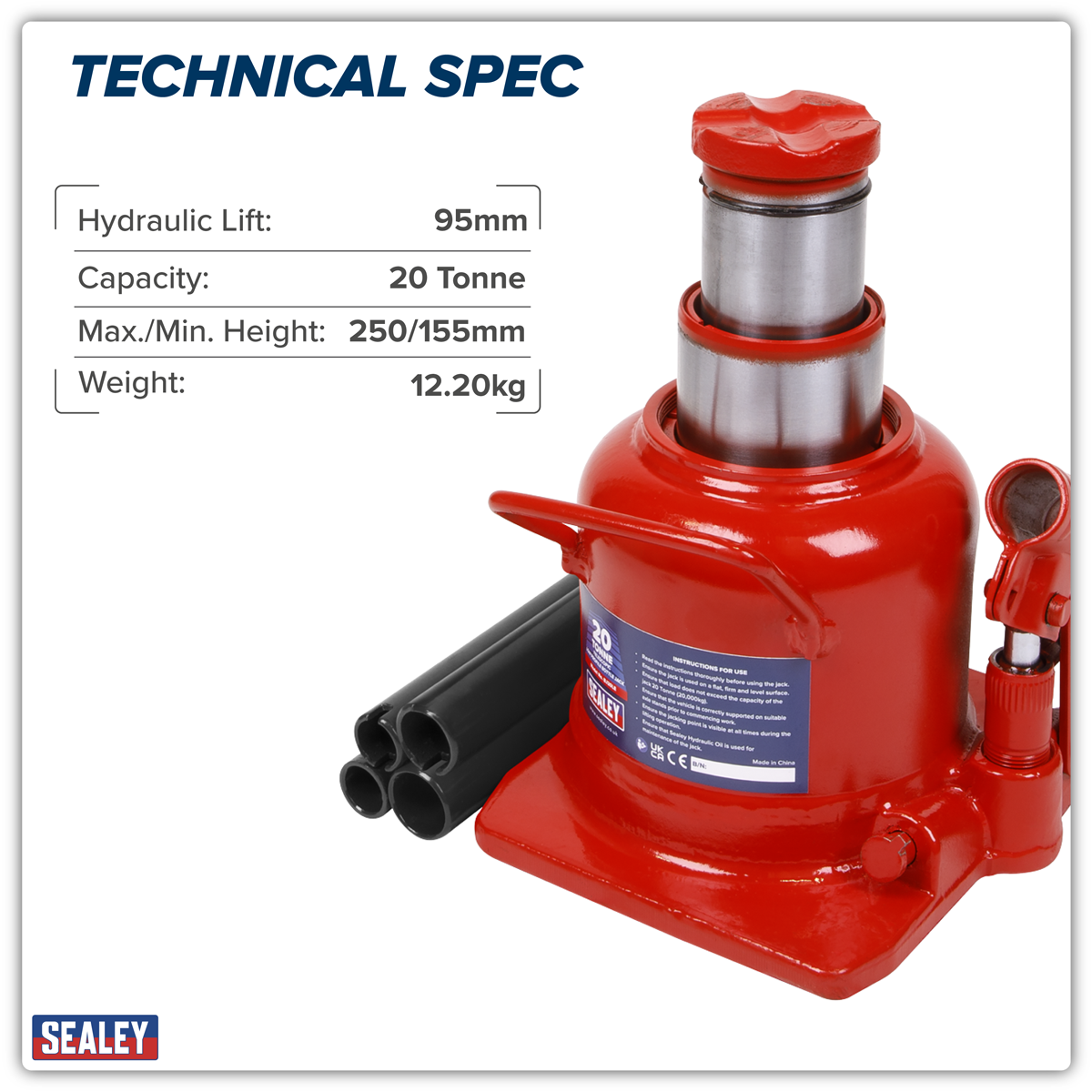 Low Profile Telescopic Bottle Jack 20 Tonne BJ20LE