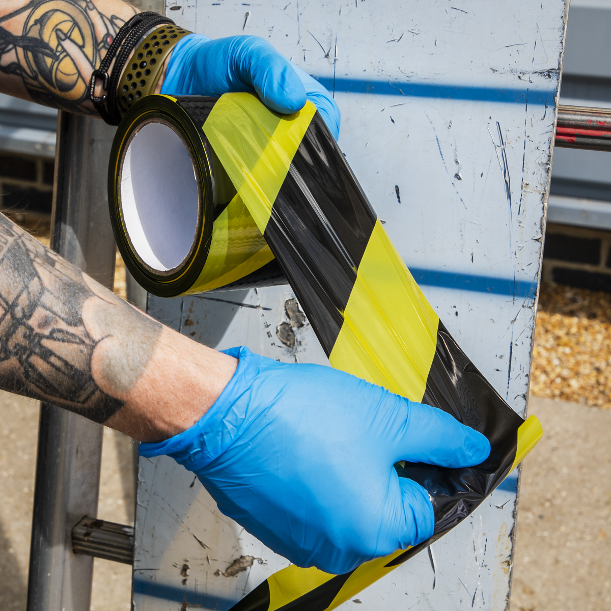 Non-Adhesive Hazard Warning Barrier Tape 80mm x 100m - Black/Yellow BTBY