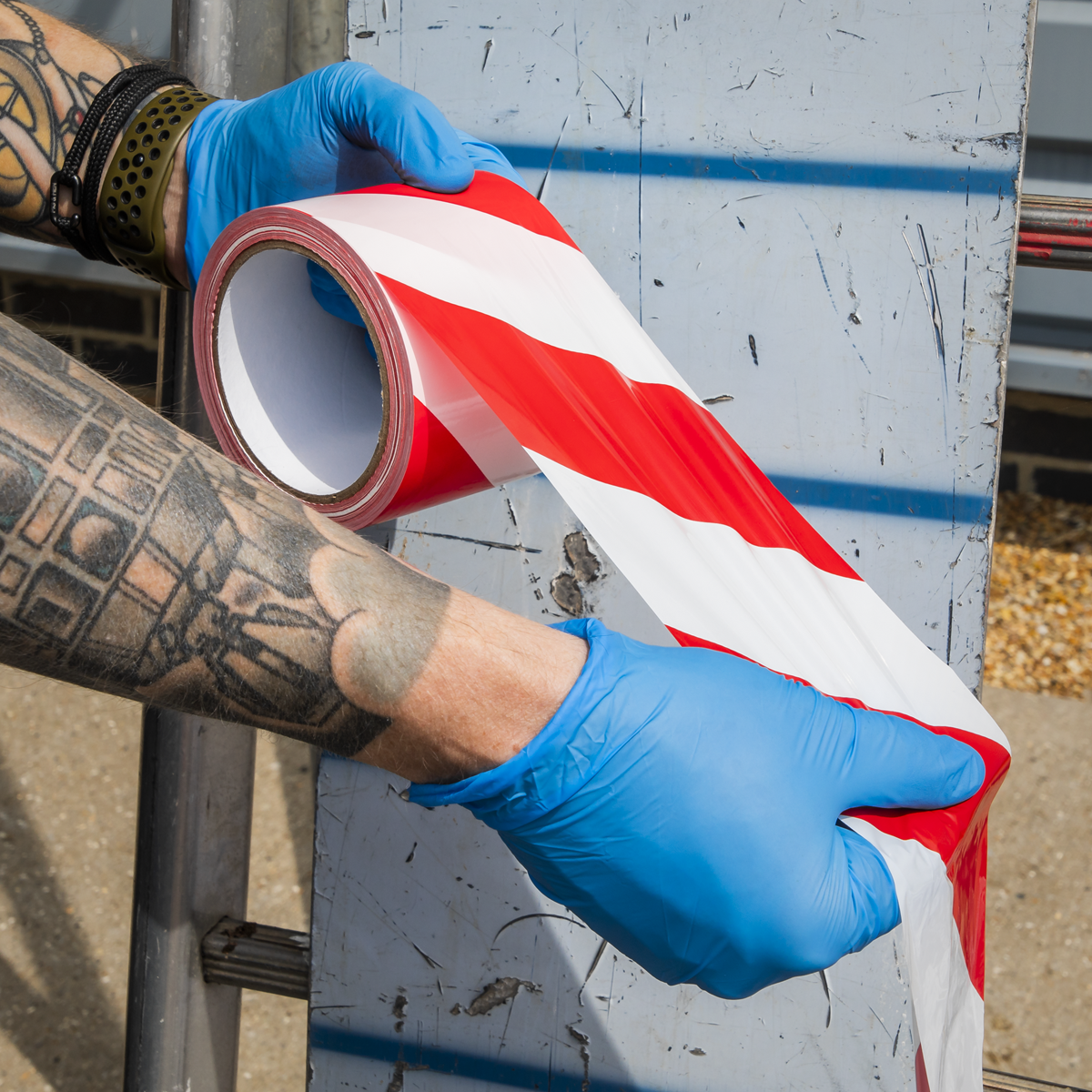 Non-Adhesive Hazard Warning Barrier Tape 80mm x 100m - Red/White BTRW