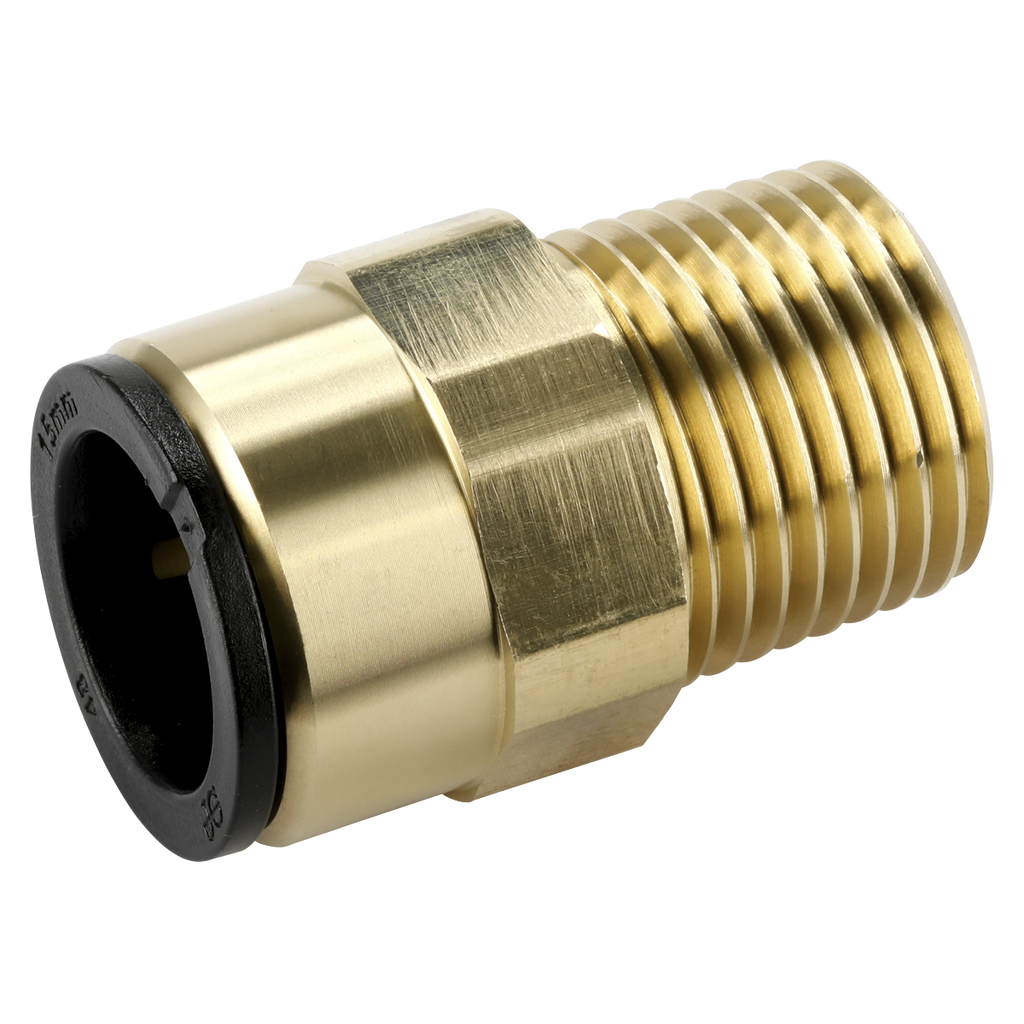 John Guest® Brass Straight Adaptor 15mm x 1/2"BSPT CAS15BSA