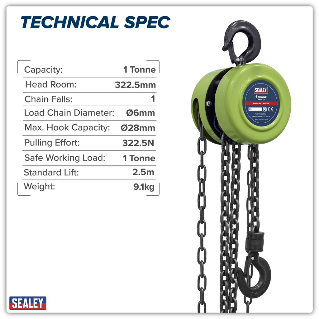 2.5m Chain Block 1 Tonne CB1000E