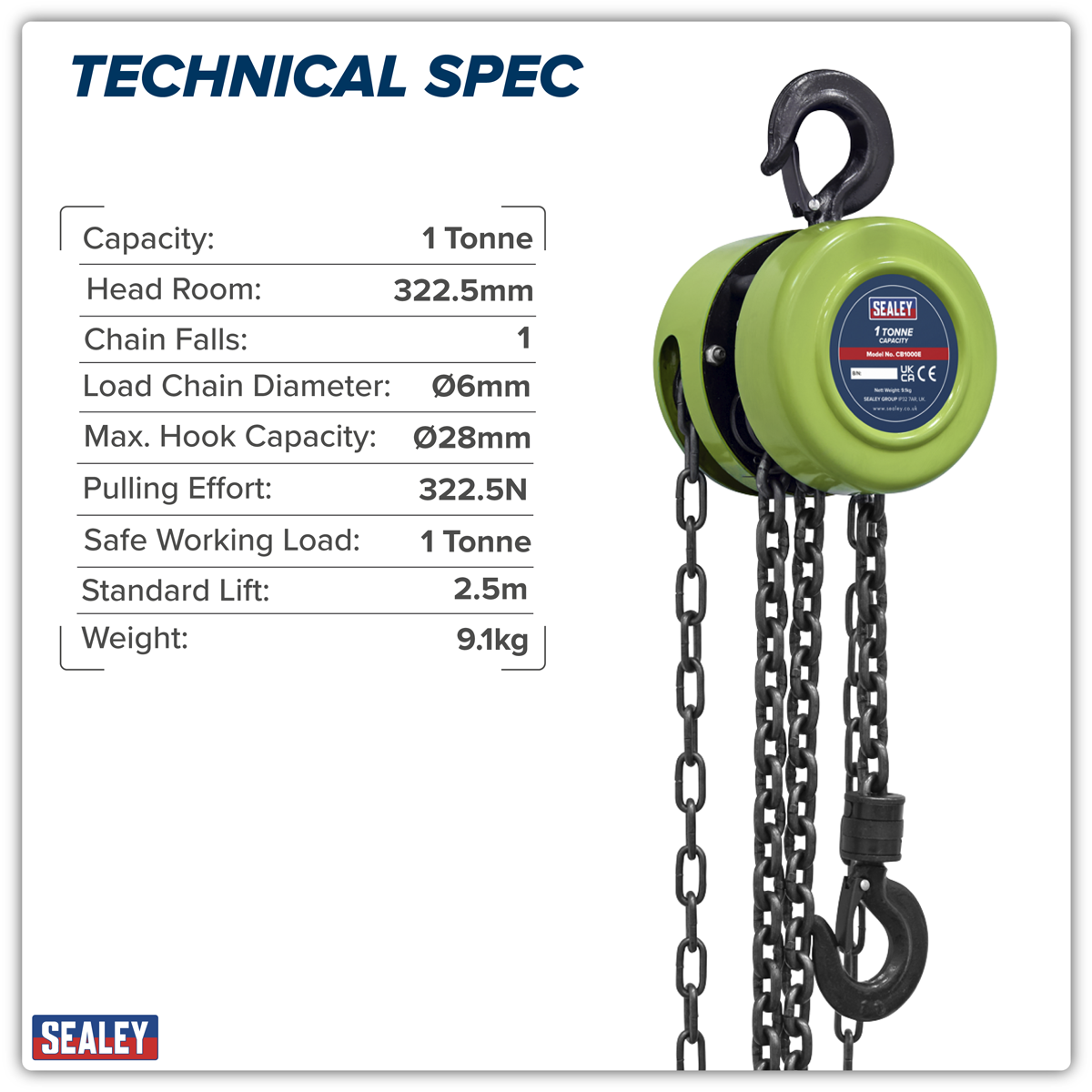 2.5m Chain Block 1 Tonne CB1000E