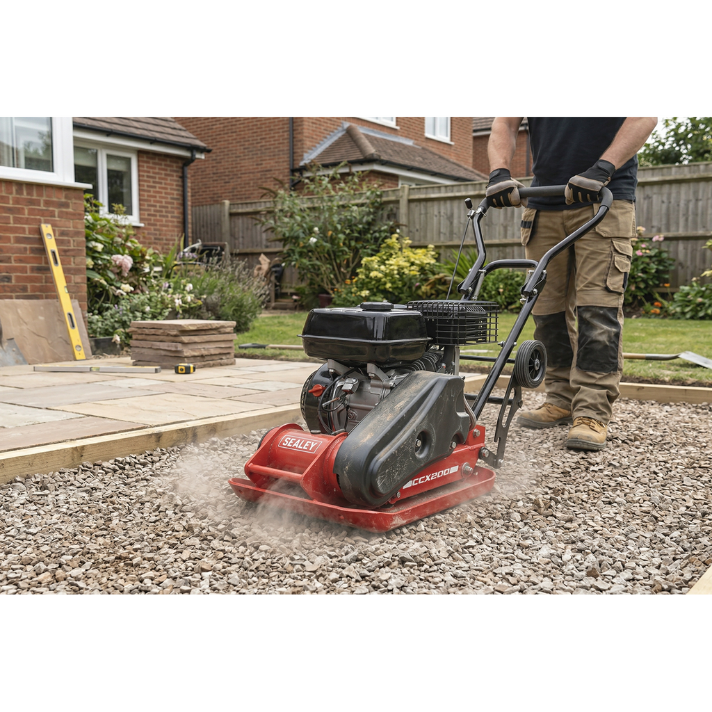 Petrol Plate Compactor with Wheel Kit 61kg Capacity CCX200
