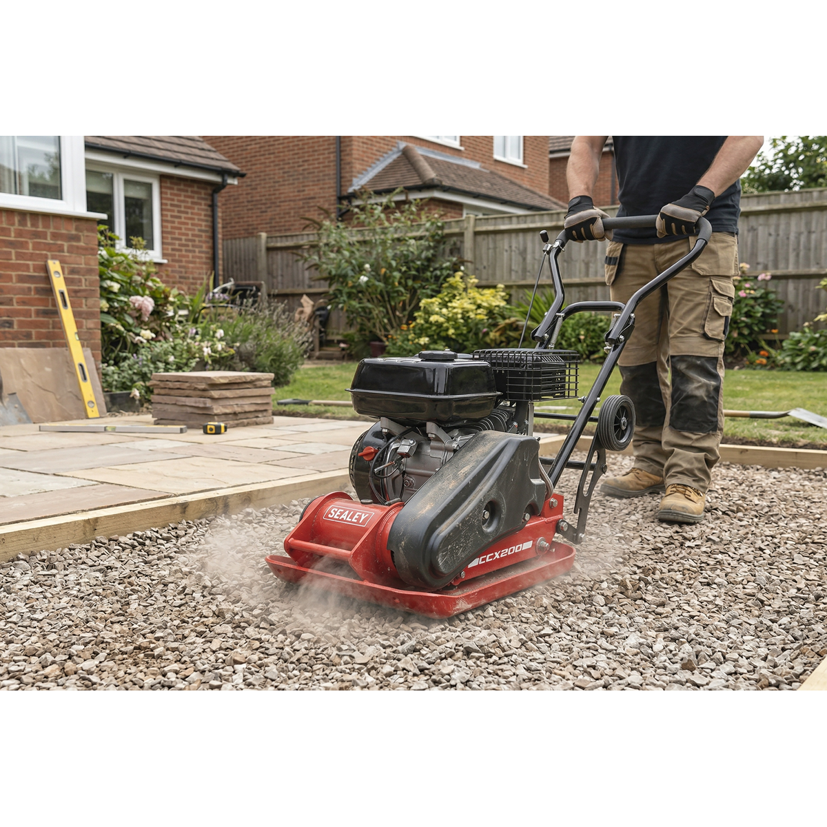 Petrol Plate Compactor with Wheel Kit 61kg Capacity CCX200