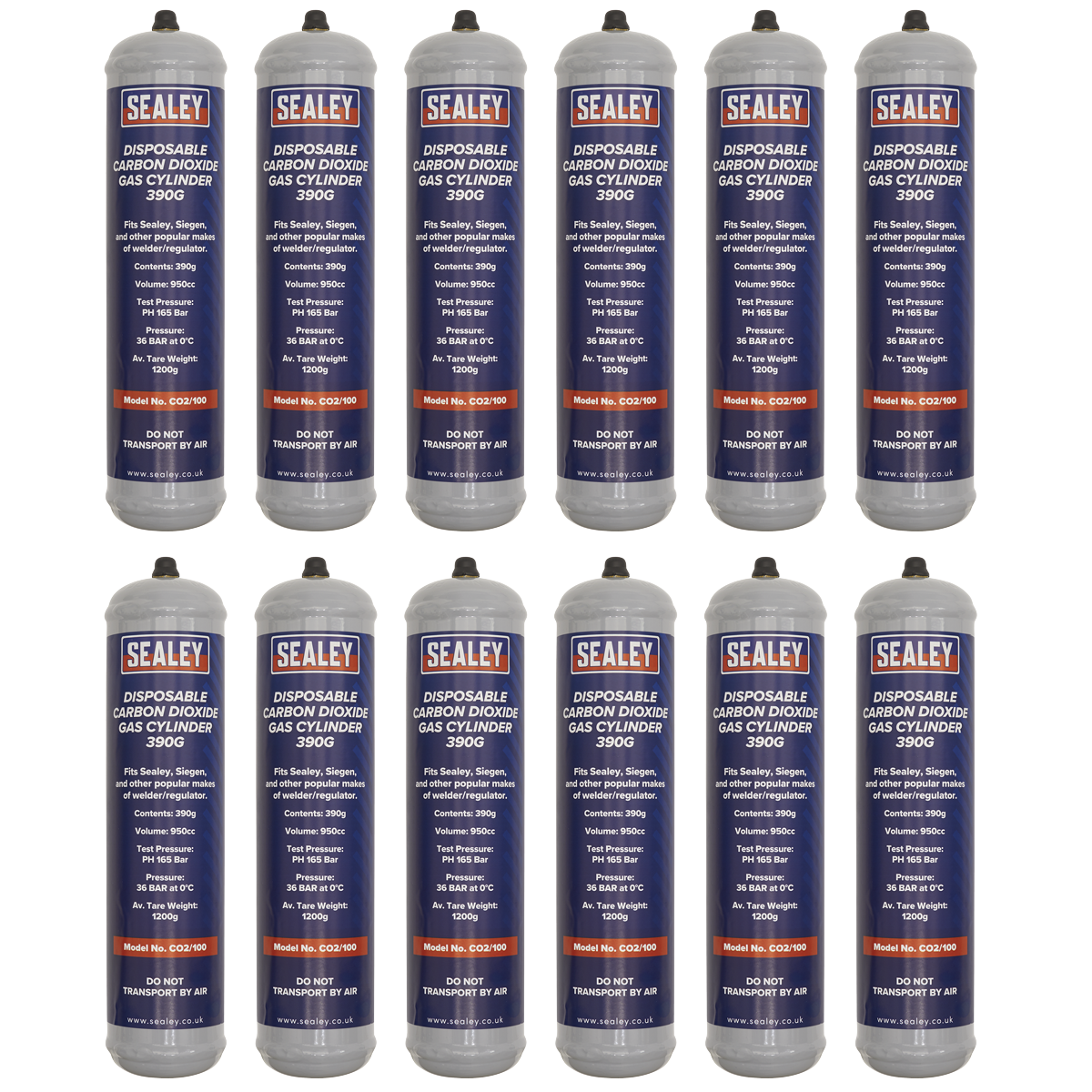 Disposable Carbon Dioxide Gas Cylinder 390g - Box of 12 CO2/100/12